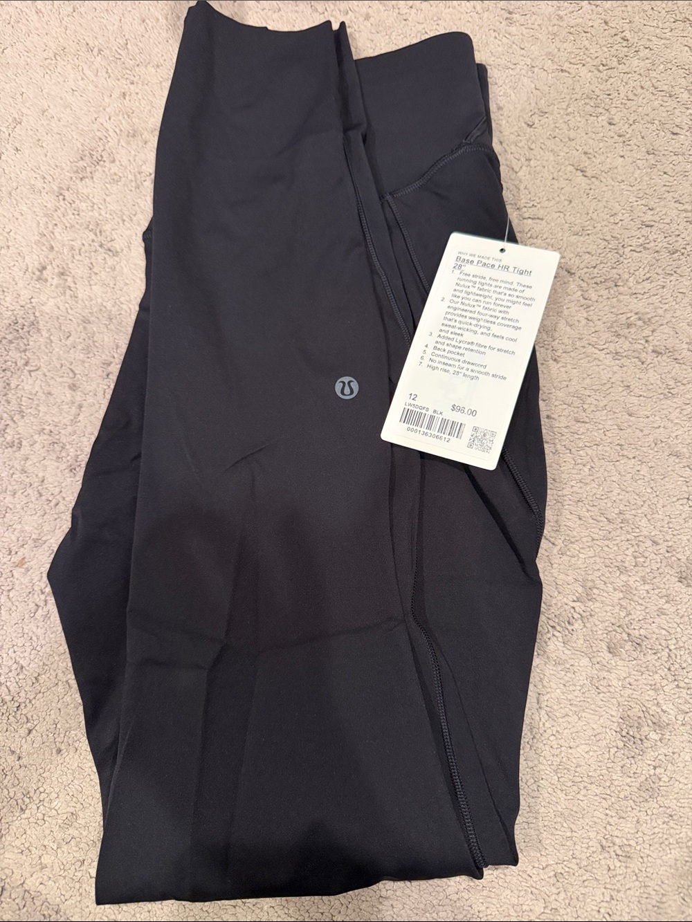 Brand New Lululemon Base HR Black Tight 28” & Size 12